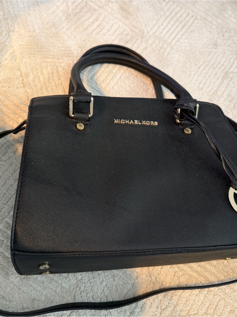 Michael Kors Black Saffiano Satchel with Gold Hardware